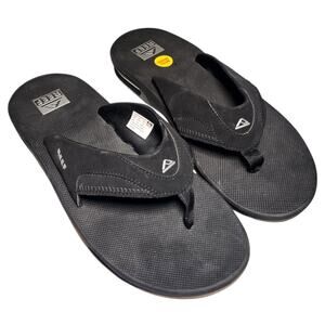 Reef Fanning Flip Flop Sandals Mens Size 13 Black Gum Sole Bottle Opener Fishing